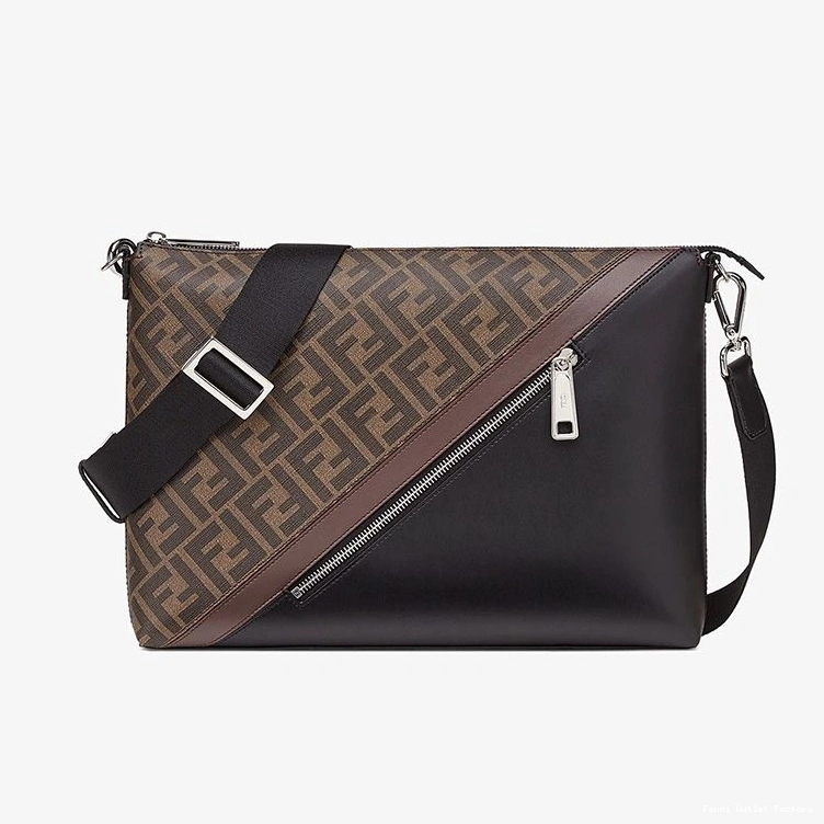Vintage HOT In Bag Fendi Messenger FF Fabric Brown Motif Slim 0825